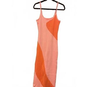 Sleeveless Pink and Orange Color Block Maxi Dress